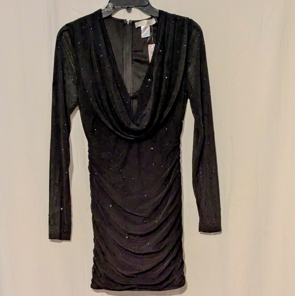 STEPS NEW YORK Elegant Black Long Sleeve Sequinned Dress Medium